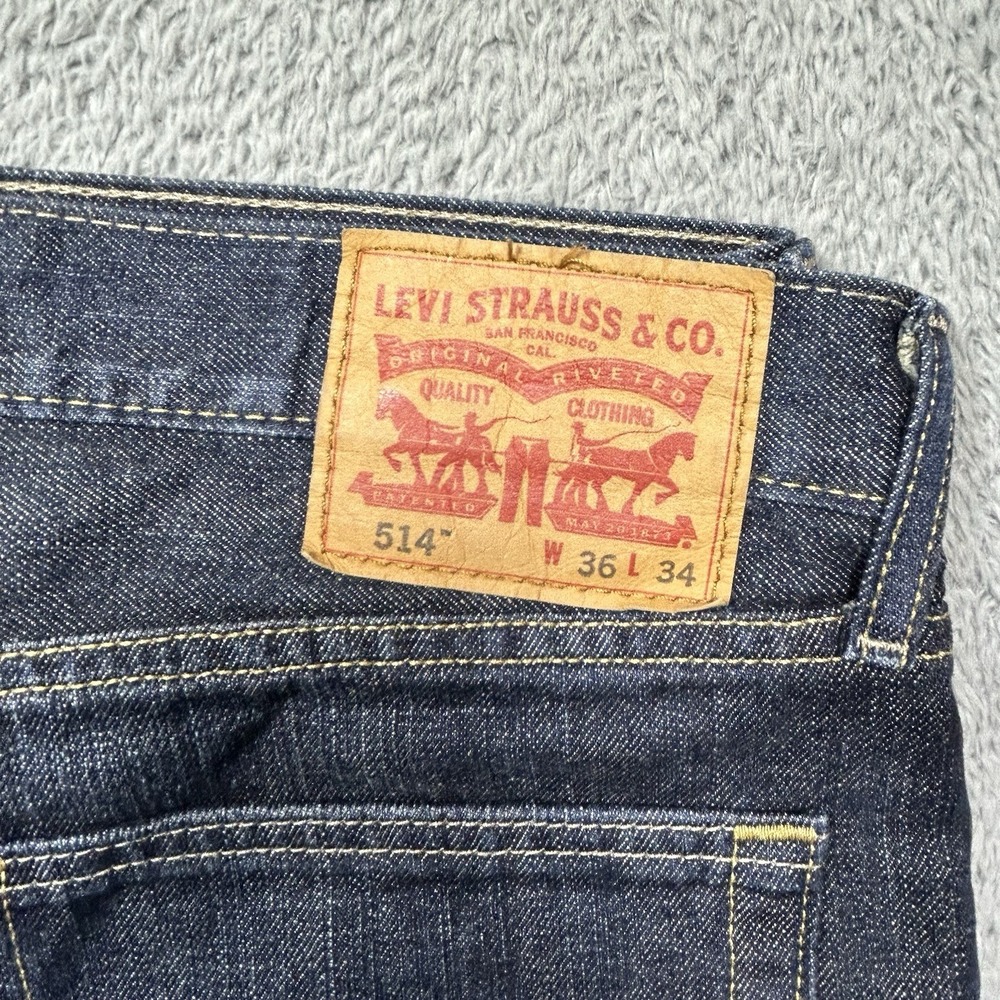 Levi's 514 Jeans Men's 36x30.5 Blue Dark Wash Straight Leg Denim Stretch HEMMED - Picture 6 of 12
